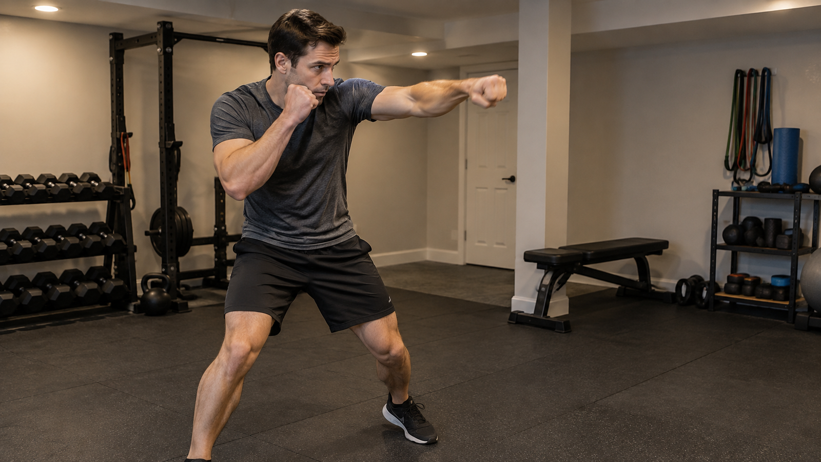 Focused Punch in Home Gym